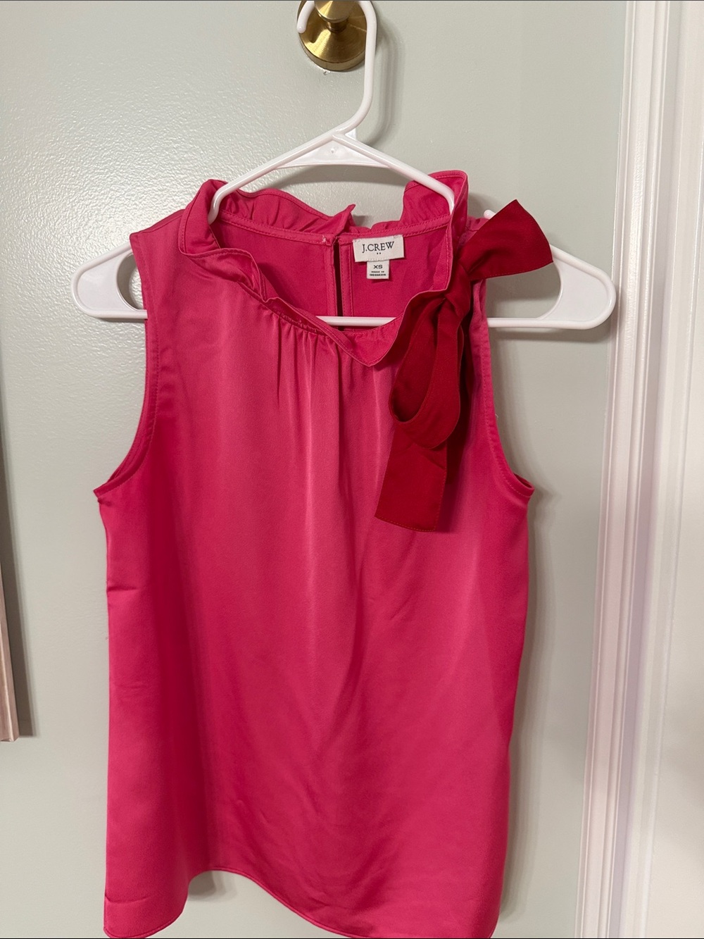 J. Crew Hot Pink Sleeveless Tie-Neck Shell XS